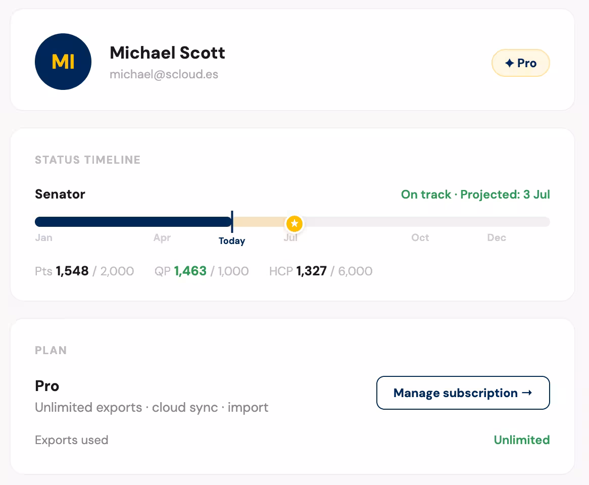 MileHunter user profile