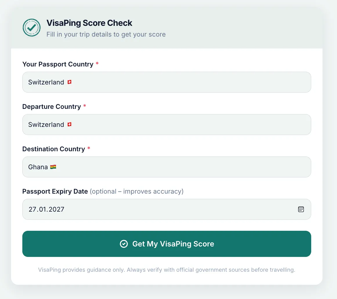 VisaPing destination form